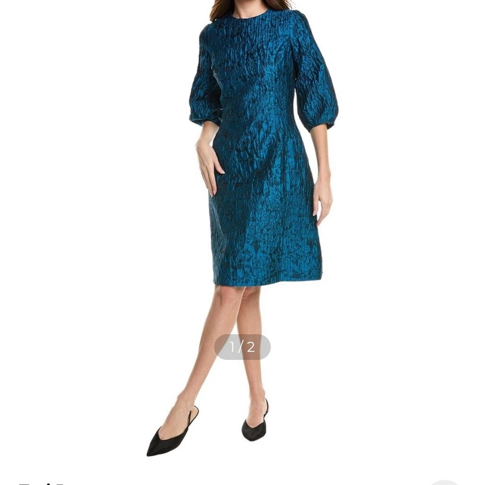 Teri Jon Fuchsia Classic Boat Neck Sheath Dress 3/4 Balloon Sleeve NWT 10